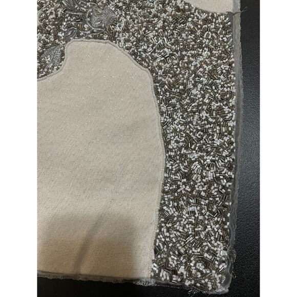 Pier 1 Christmas Reindeer Beaded Throw Accent Pillow White Silver Glitter 15" - Picture 2 of 11